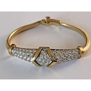 Vintage 14k Pure Gold Omega Dome Diamond Bracelet 4.65 Carats~25 grams~5mm Thick